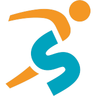 Het app-icoon van PassPoint: het SFO-beeldmerk, een sportende figuur in oranje en blauw.
